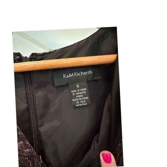 R&M Richards Black Metallic Jacquard Cocktail Dress Size 6  Party Holiday - Picture 5 of 8